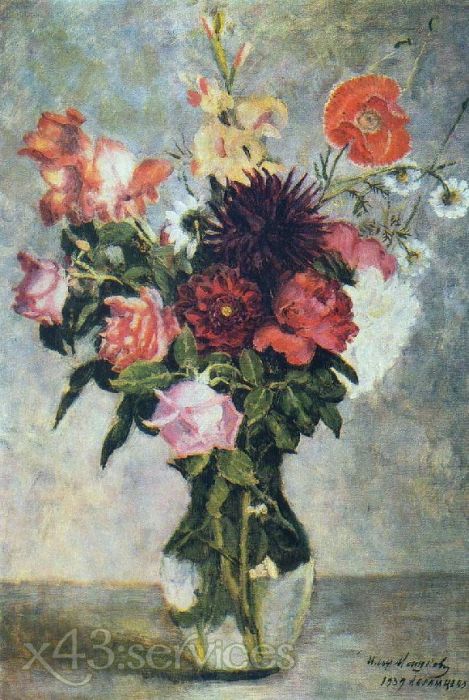 Ilya Mashkov - Blumenstrauss in einer Glasvase - Bouquet in a glass vase
